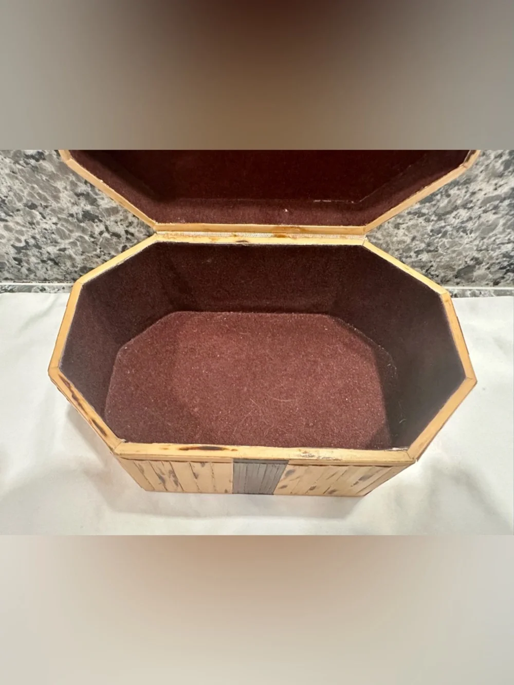 Vintage Handcrafted Bamboo Marquetry Trinket Box